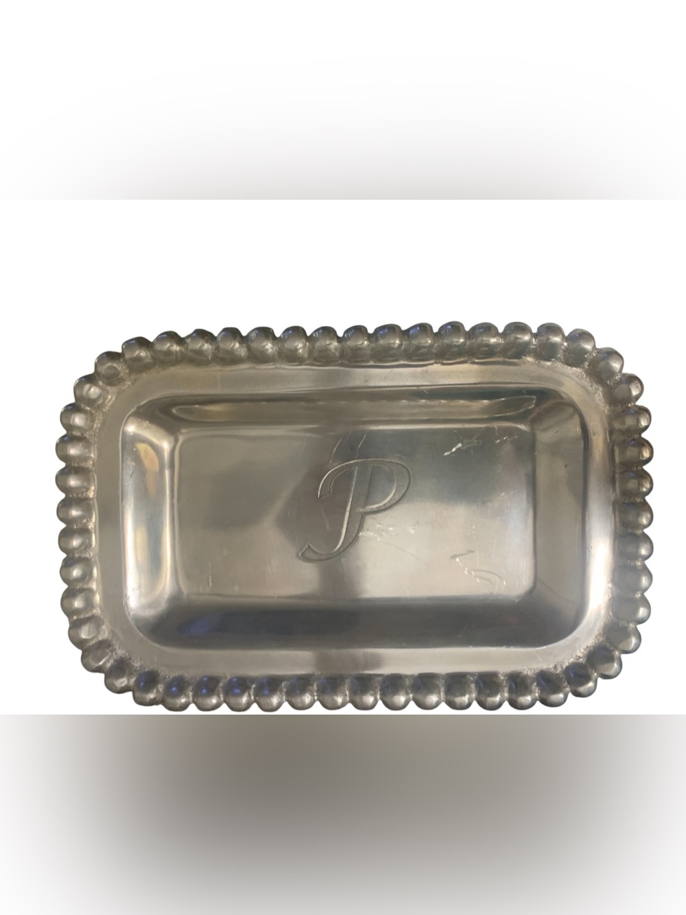Biltmore For Your Home Monogrammed Initial "P" Beaded Edge Pewter Alloy Tray